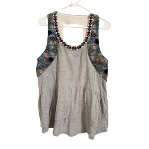 Miss Me Womens Tank Top Size L Gray Aztec Boho Racerback Flowy Festival